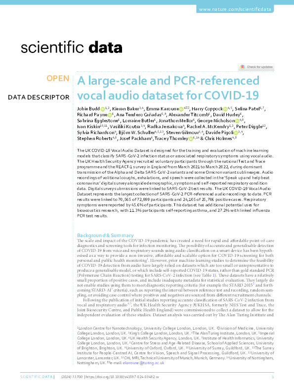 A large-scale and PCR-referenced vocal audio dataset for COVID-19 Thumbnail