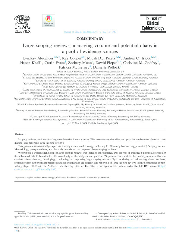 Large scoping reviews: managing volume and potential chaos in a pool of evidence sources Thumbnail