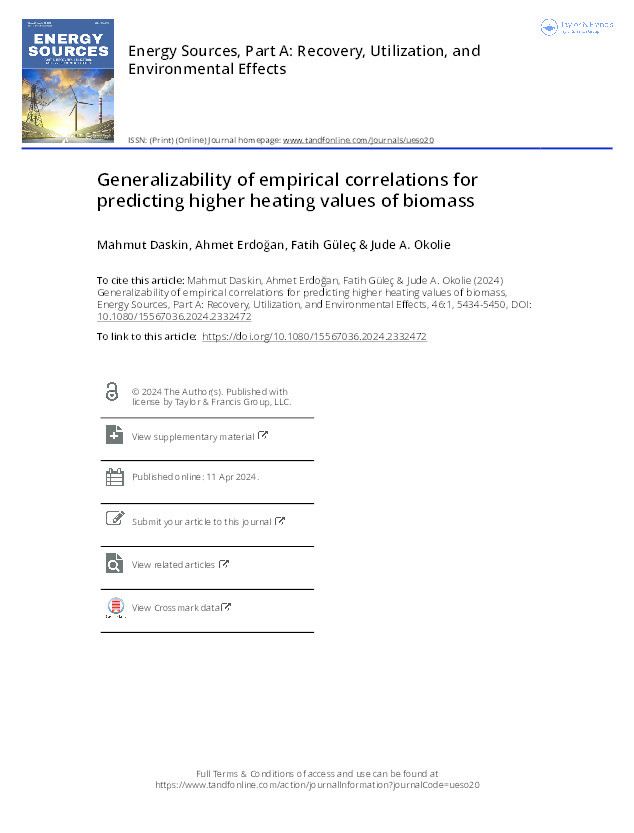 Generalizability of empirical correlations for predicting higher heating values of biomass Thumbnail