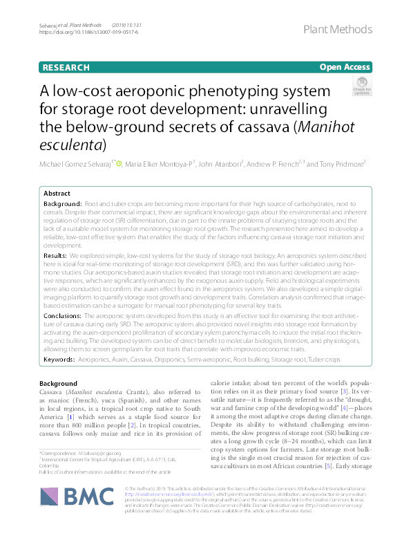 A low-cost aeroponic phenotyping system for storage root development: Unravelling the below-ground secrets of cassava (Manihot esculenta) Thumbnail