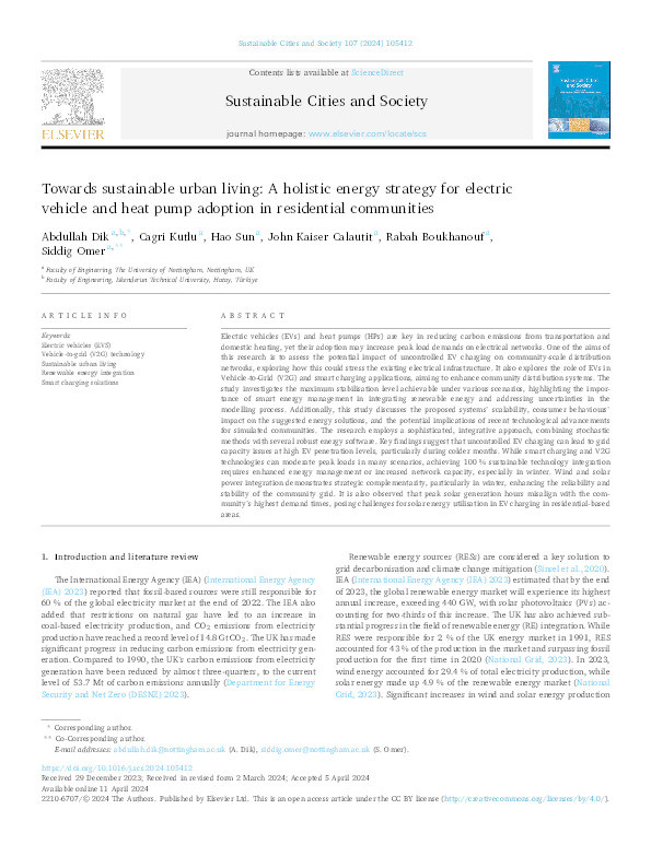 Towards sustainable urban living: A holistic energy strategy for electric vehicle and heat pump adoption in residential communities Thumbnail