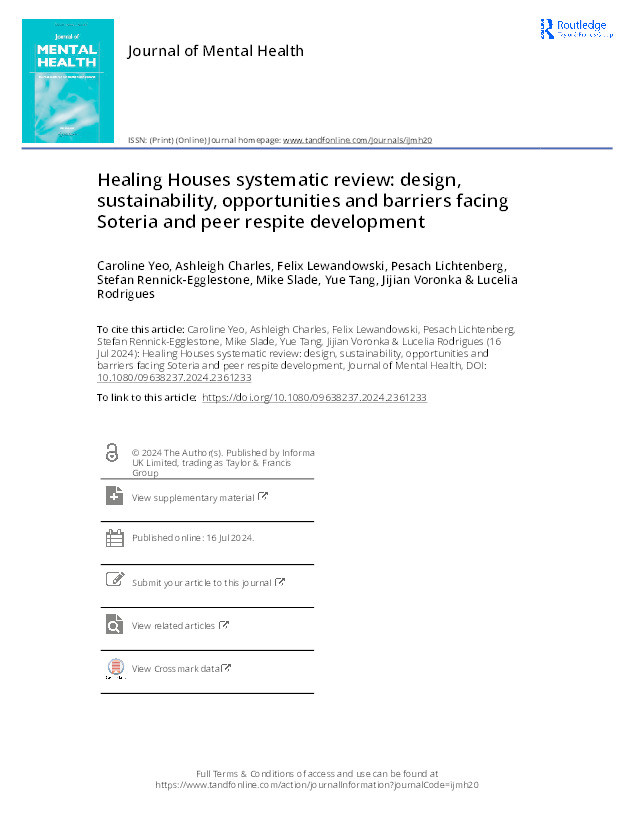 Healing Houses systematic review: design, sustainability, opportunities and barriers facing Soteria and peer respite development Thumbnail