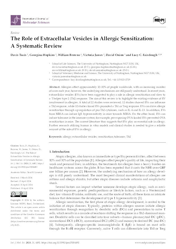 The Role of Extracellular Vesicles in Allergic Sensitization: A Systematic Review Thumbnail