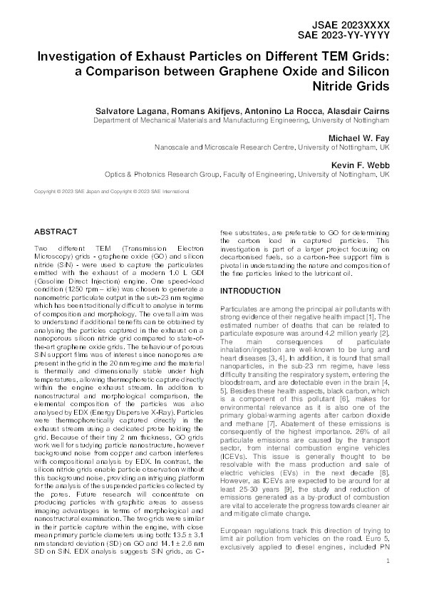 Investigation of Exhaust Particles on Different TEM Grids: a Comparison between Graphene Oxide and Silicon Nitride Grids Thumbnail