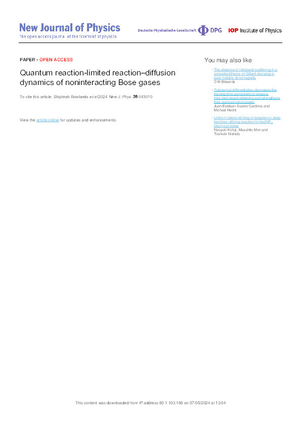 Quantum reaction-limited reaction–diffusion dynamics of noninteracting Bose gases Thumbnail