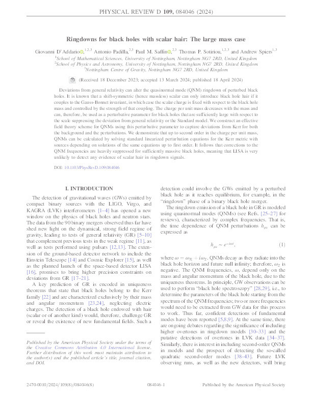 Ringdowns for black holes with scalar hair: The large mass case Thumbnail