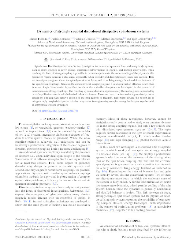 Dynamics of strongly coupled disordered dissipative spin-boson systems Thumbnail