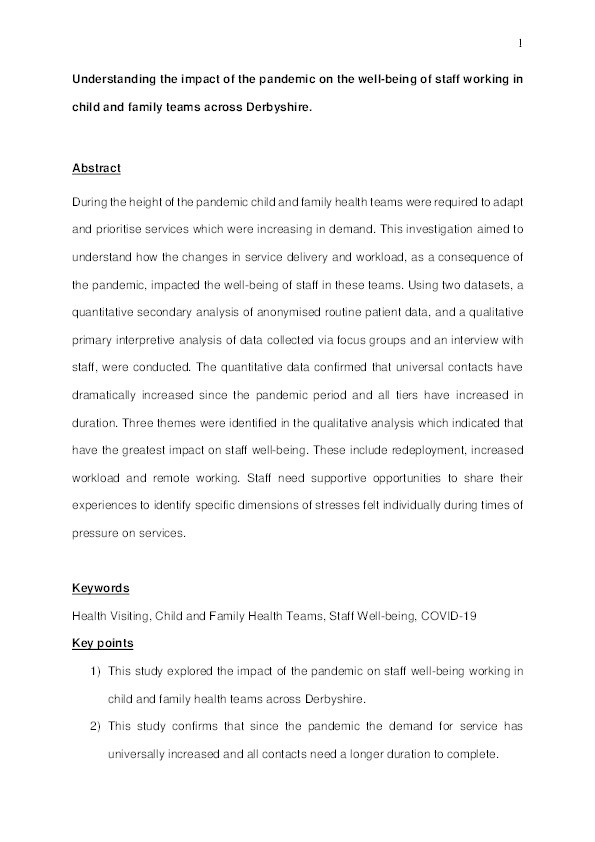 How did the Covid-19 pandemic affect wellbeing of staff working in child and family teams? Thumbnail