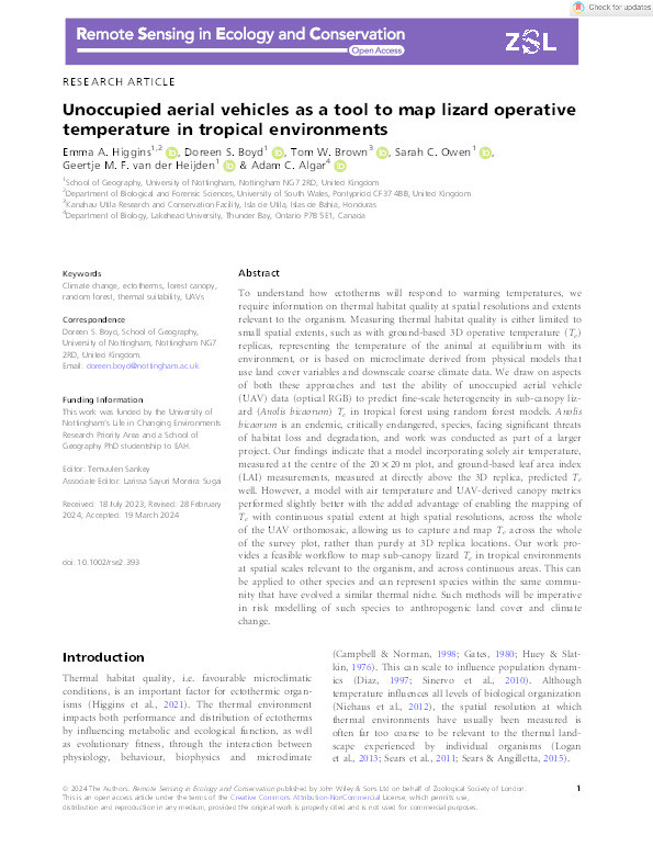 Unoccupied aerial vehicles as a tool to map lizard operative temperature in tropical environments Thumbnail