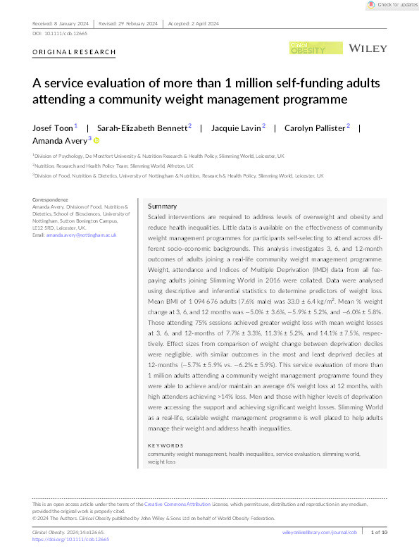 A service evaluation of more than 1 million self‐funding adults attending a community weight management programme Thumbnail