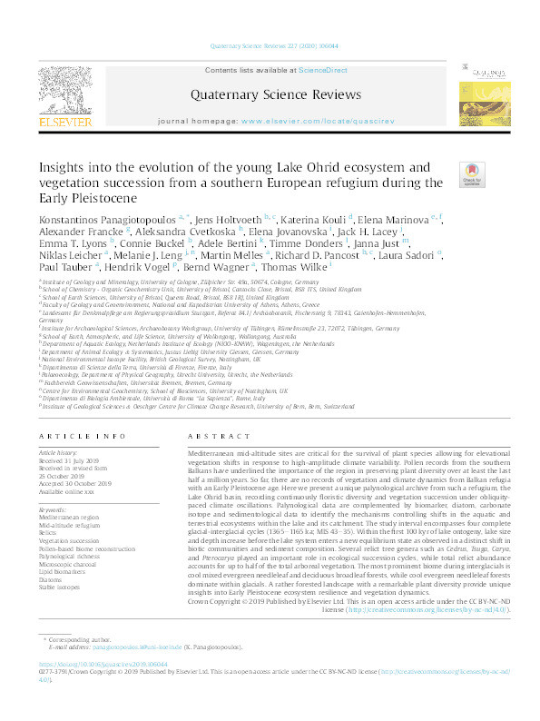 Insights into the evolution of the young Lake Ohrid ecosystem and vegetation succession from a southern European refugium during the Early Pleistocene Thumbnail