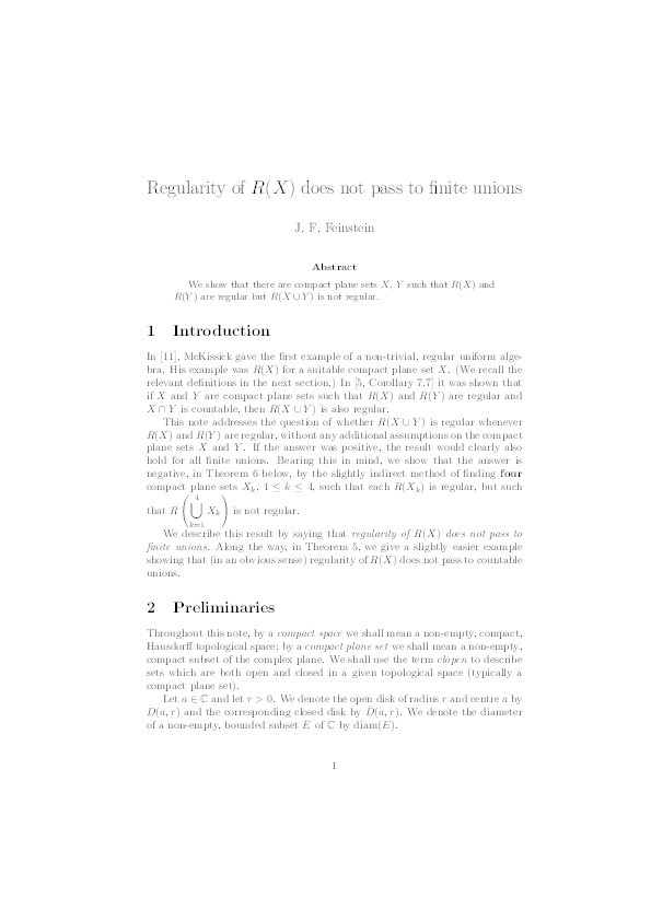 Regularity of R(X) does not pass to finite unions Thumbnail