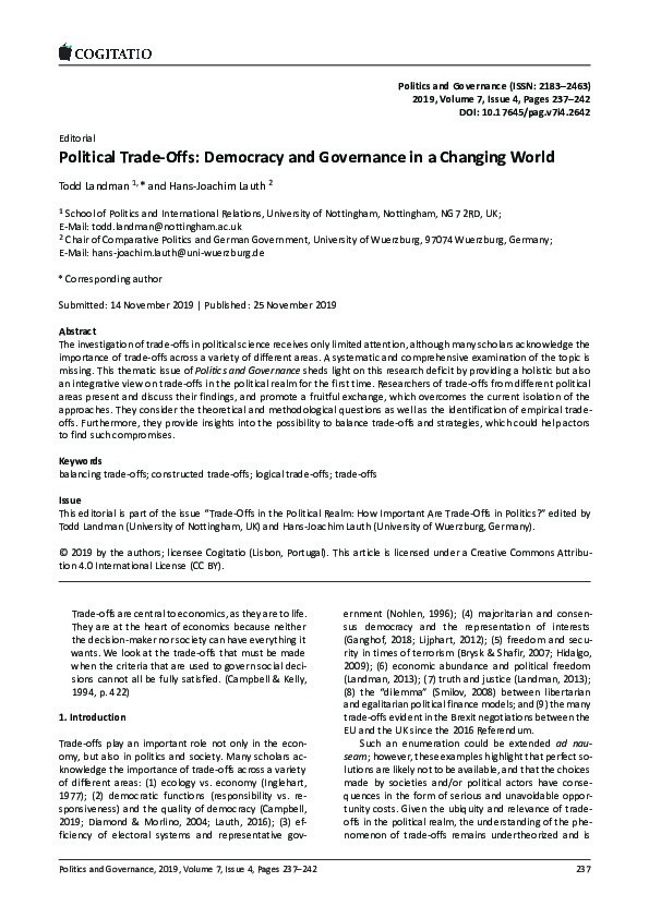Political Trade-Offs: Democracy and Governance in a Changing World Thumbnail