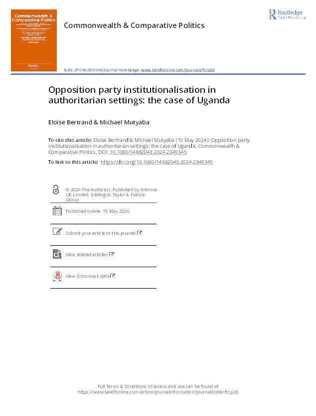 Opposition party institutionalisation in authoritarian settings: the case of Uganda Thumbnail
