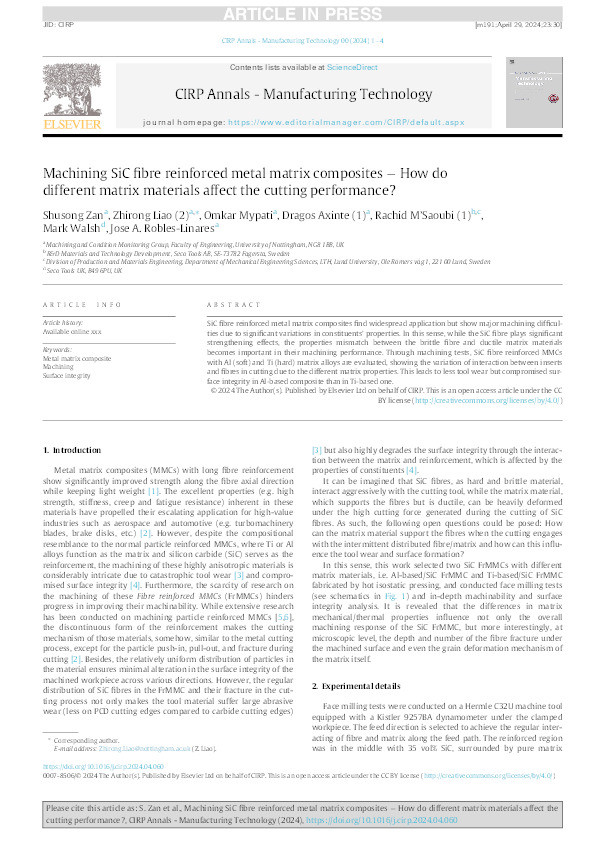 Machining SiC fibre reinforced metal matrix composites – How do different matrix materials affect the cutting performance? Thumbnail