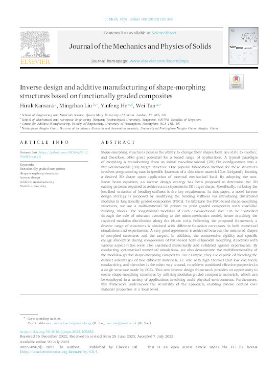 Inverse design and additive manufacturing of shape-morphing structures based on functionally graded composites Thumbnail