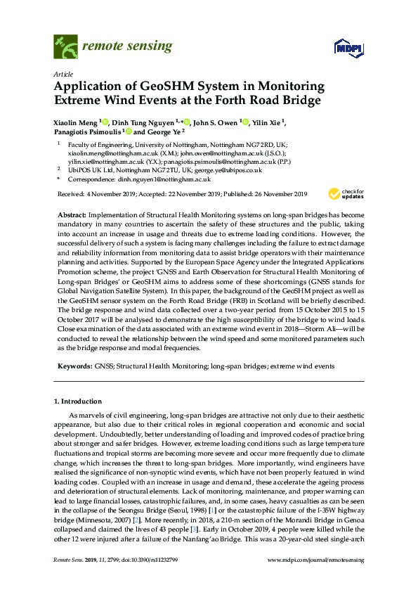 Application of GeoSHM System in Monitoring Extreme Wind Events at the Forth Road Bridge Thumbnail