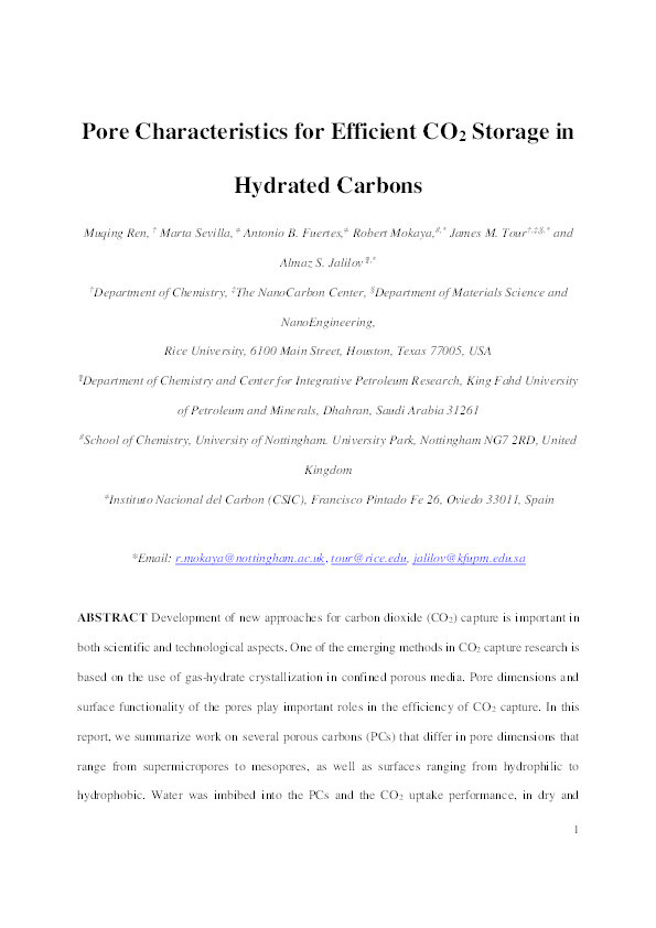 Pore Characteristics for Efficient CO2 Storage in Hydrated Carbons Thumbnail