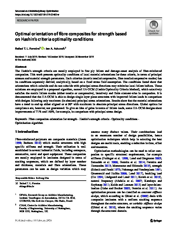 Optimal orientation of fibre composites for strength based on Hashin’s criteria optimality conditions Thumbnail