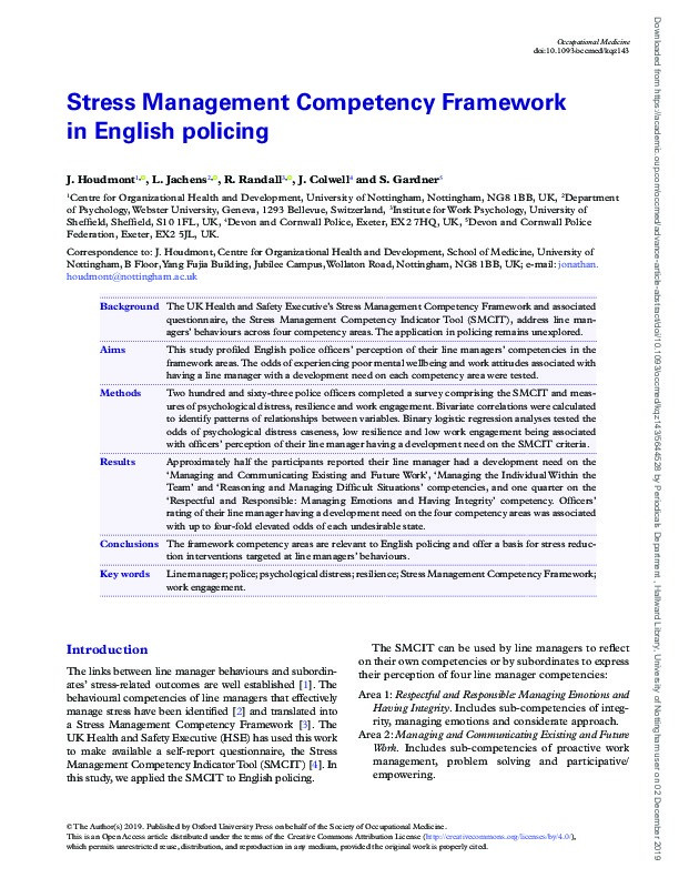 Stress Management Competency Framework in English policing Thumbnail