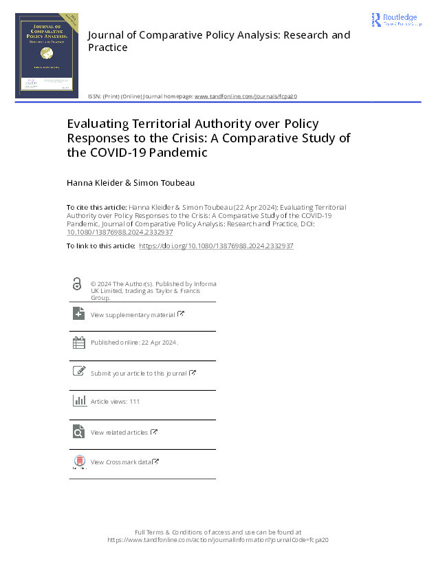 Evaluating Territorial Authority over Policy Responses to the Crisis: A Comparative Study of the COVID-19 Pandemic Thumbnail