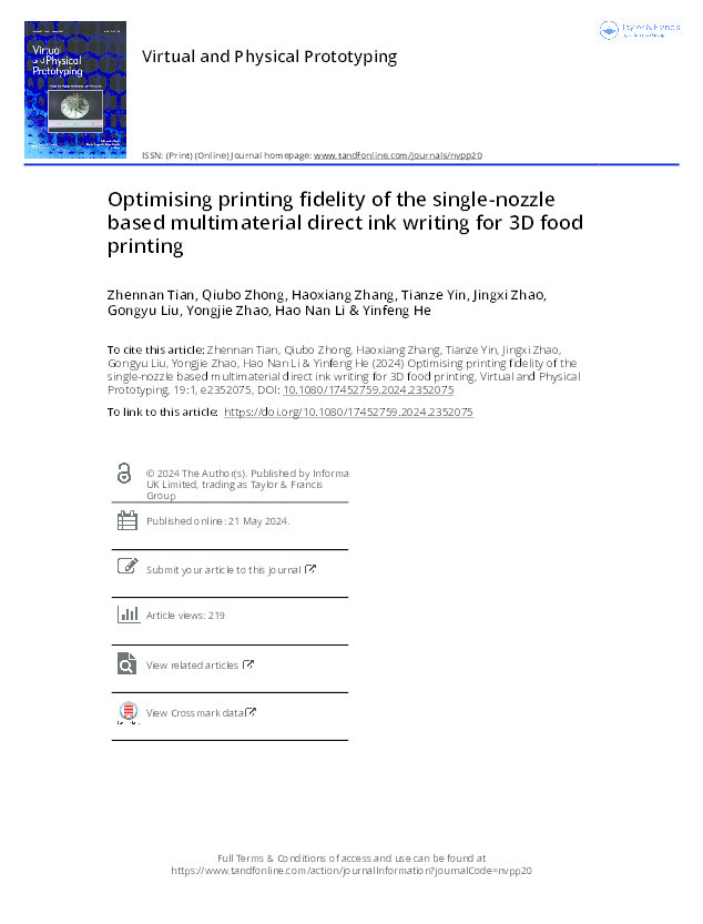 Optimising printing fidelity of the single-nozzle based multimaterial direct ink writing for 3D food printing Thumbnail