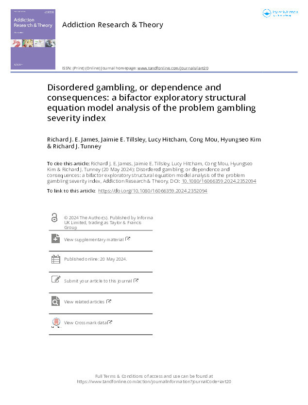 Disordered gambling, or dependence and consequences: a bifactor exploratory structural equation model analysis of the problem gambling severity index Thumbnail