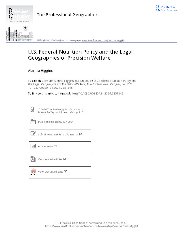U.S. Federal Nutrition Policy and the Legal Geographies of Precision Welfare Thumbnail