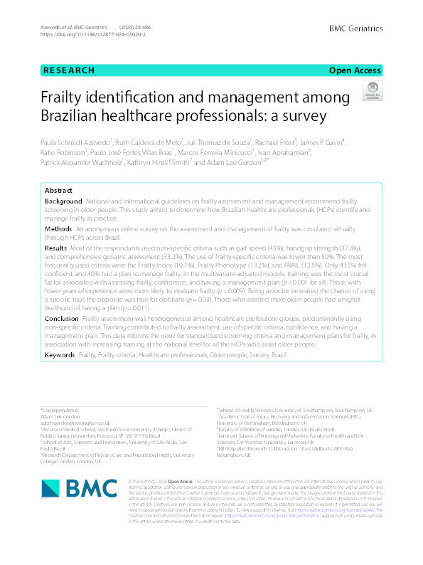 Frailty identification and management among Brazilian healthcare professionals: a survey Thumbnail