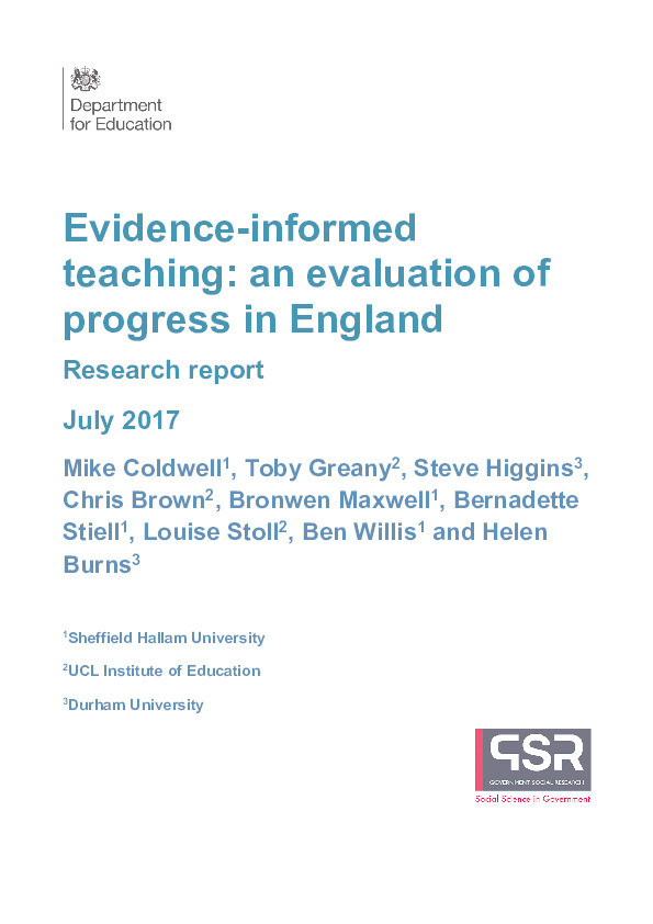 Evidence-informed teaching : an evaluation of progress in England. Appendices. July 2017 Thumbnail