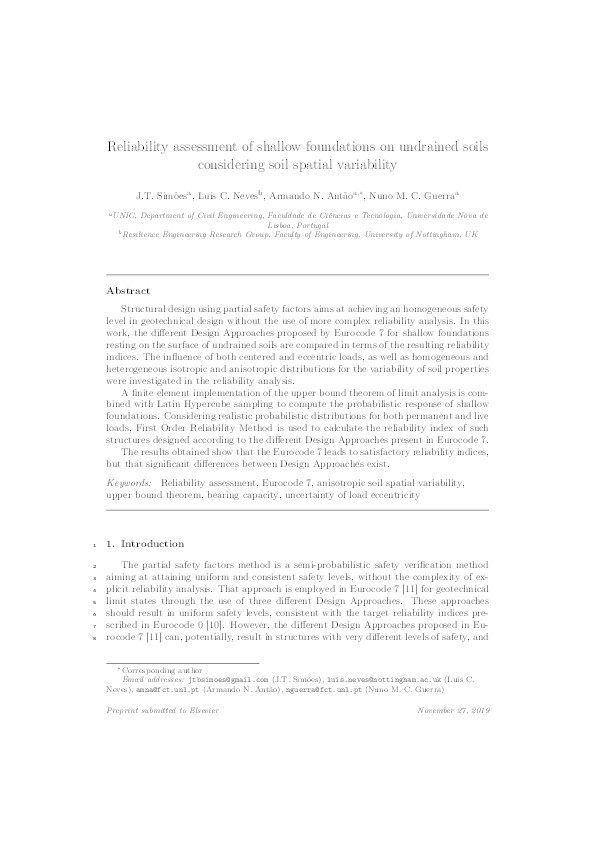 Reliability assessment of shallow foundations on undrained soils considering soil spatial variability Thumbnail