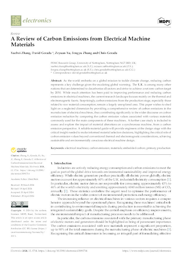 A Review of Carbon Emissions from Electrical Machine Materials Thumbnail