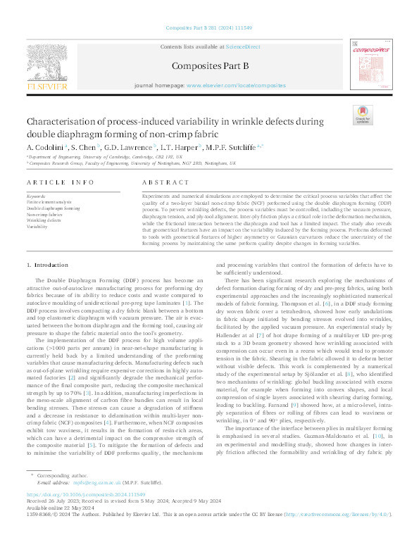 Characterisation of process-induced variability in wrinkle defects during double diaphragm forming of non-crimp fabric Thumbnail