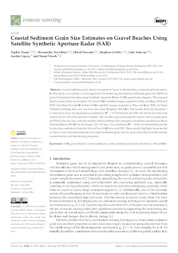 Coastal Sediment Grain Size Estimates on Gravel Beaches Using Satellite Synthetic Aperture Radar (SAR) Thumbnail