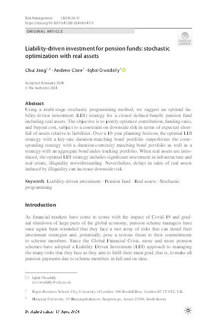 Liability-driven investment for pension funds: stochastic optimization with real assets Thumbnail