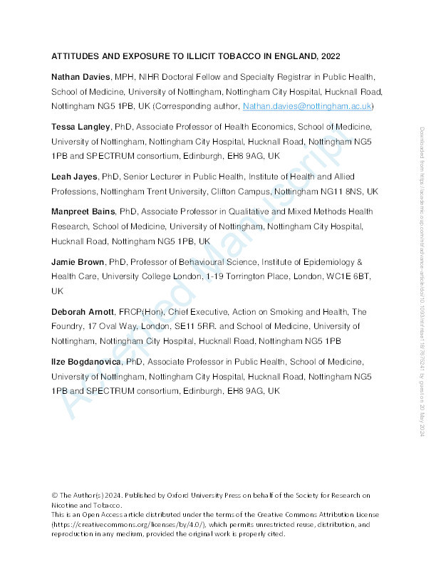 Attitudes And Exposure To Illicit Tobacco In England, 2022 Thumbnail