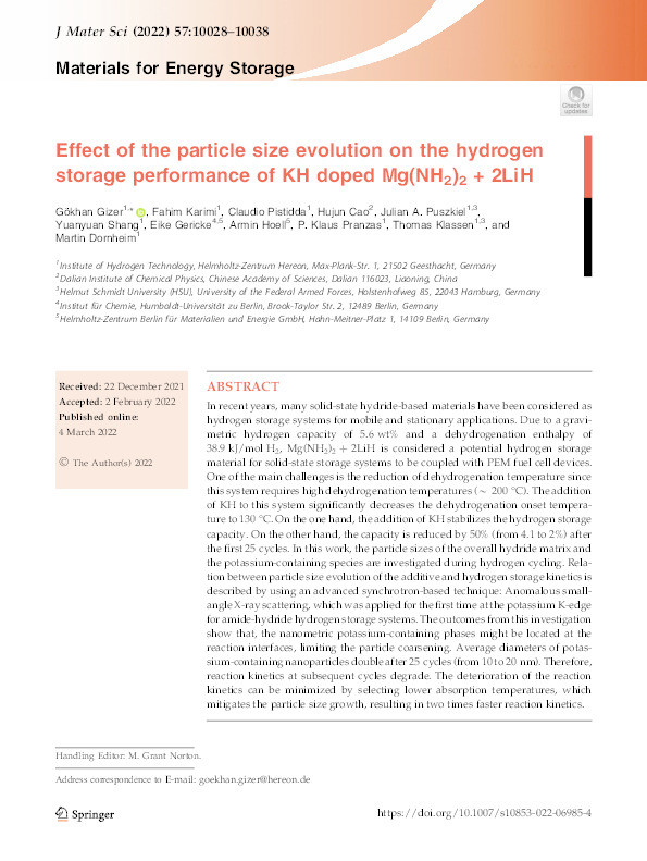 Effect of the particle size evolution on the hydrogen storage performance of KH doped Mg(NH2)2 + 2LiH Thumbnail