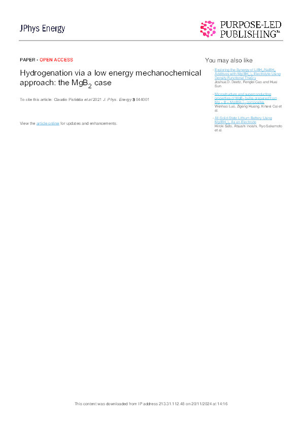 Hydrogenation via a low energy mechanochemical approach: the MgB2 case Thumbnail