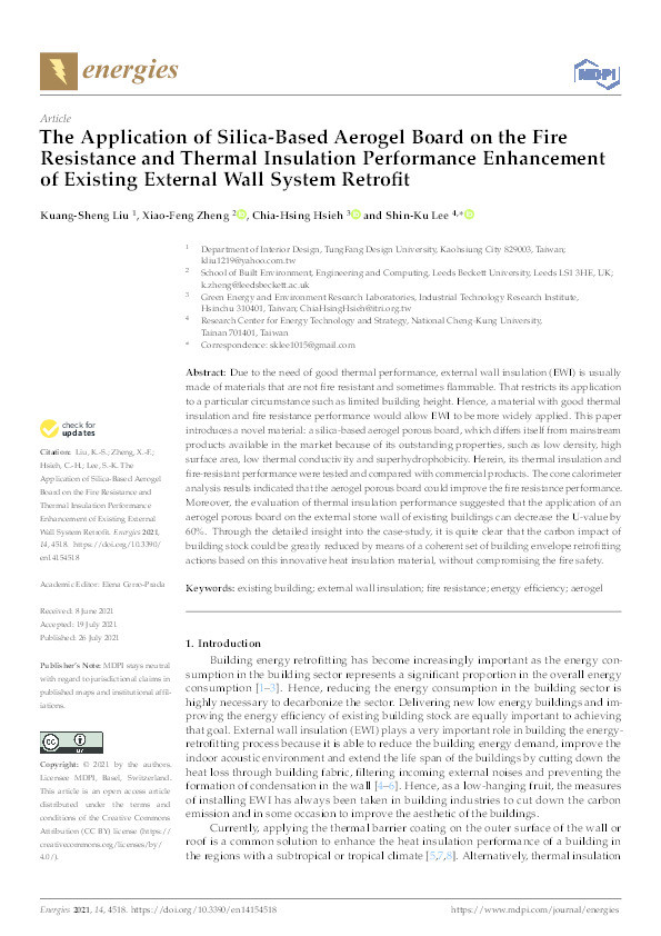 The Application of Silica-Based Aerogel Board on the Fire Resistance and Thermal Insulation Performance Enhancement of Existing External Wall System Retrofit Thumbnail