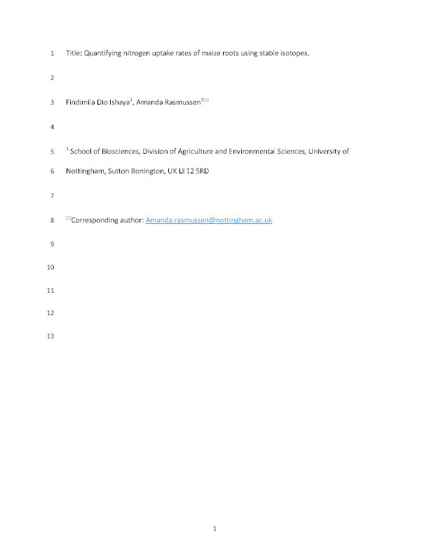 Quantifying Nitrogen Uptake Rates of Maize Roots Using Stable Isotopes Thumbnail