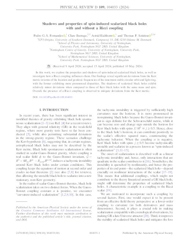 Shadows and properties of spin-induced scalarized black holes with and without a Ricci coupling Thumbnail