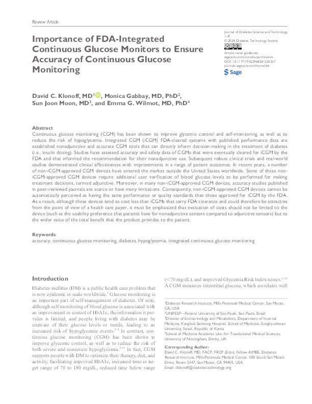 Importance of FDA-Integrated Continuous Glucose Monitors to Ensure Accuracy of Continuous Glucose Monitoring Thumbnail