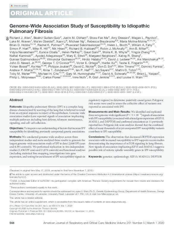 Genome-Wide Association Study of Susceptibility to Idiopathic Pulmonary Fibrosis Thumbnail