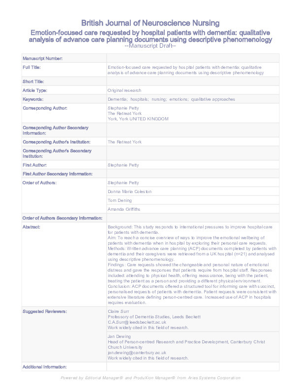 Emotion-focused care requested by hospital patients with dementia via advance care planning Thumbnail