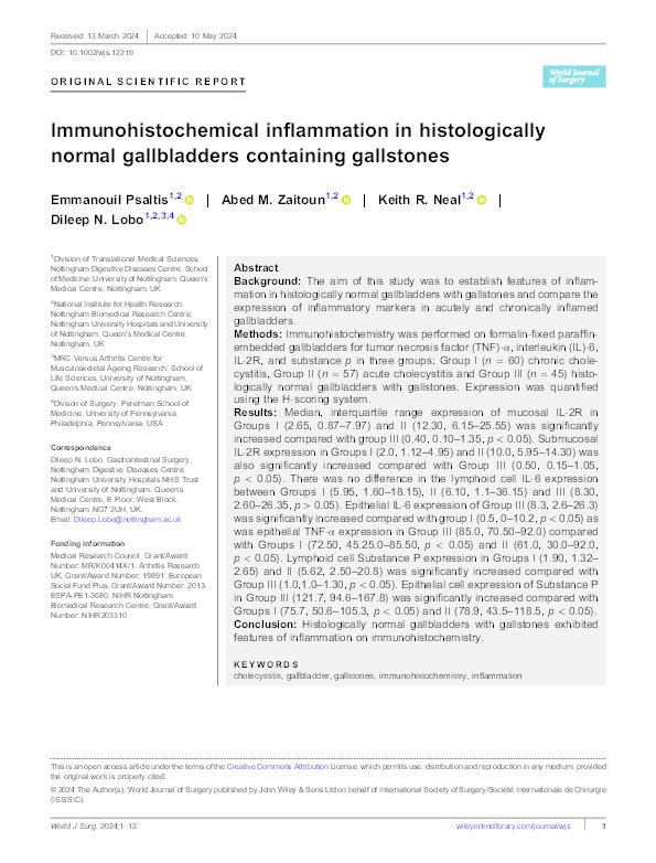 Immunohistochemical inflammation in histologically normal gallbladders containing gallstones Thumbnail