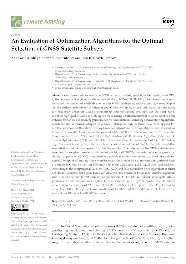 An Evaluation of Optimization Algorithms for the Optimal Selection of GNSS Satellite Subsets Thumbnail