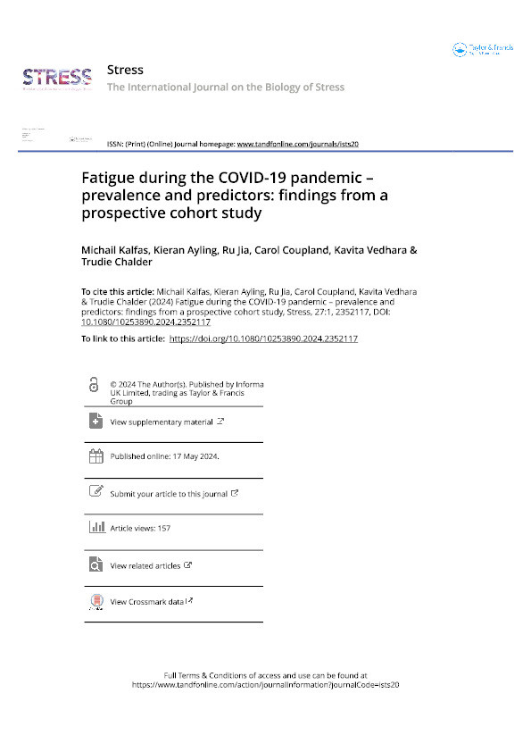 Fatigue during the COVID-19 pandemic – prevalence and predictors: findings from a prospective cohort study Thumbnail