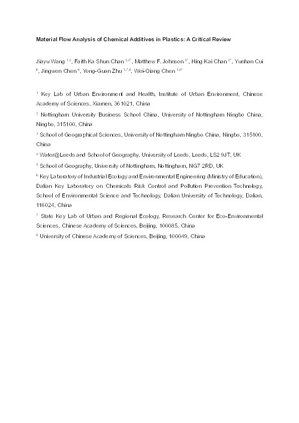 Material flow analysis of chemical additives in plastics: A critical review Thumbnail