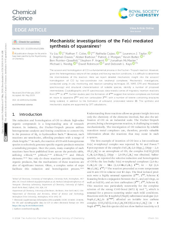 Mechanistic investigations of the Fe(ii) mediated synthesis of squaraines Thumbnail