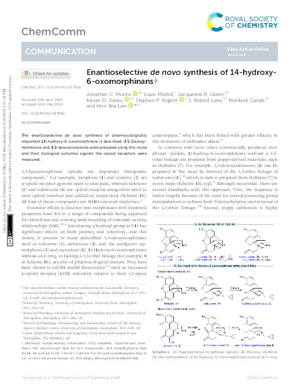 Enantioselective de novo synthesis of 14-hydroxy-6-oxomorphinans Thumbnail